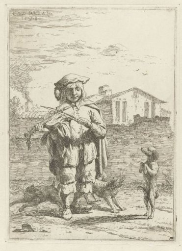 Violin Player with Three Dogs