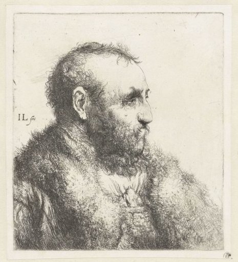 Bust of an old man with a fur coat