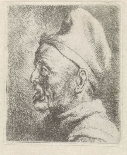 Head of an old man with a high cap