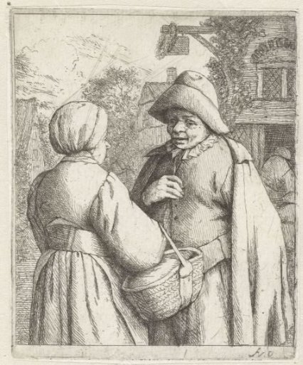 Man and Woman Conversing in Front of an Inn