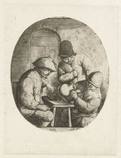 Man Looking into an Empty Jug, Two Men Watching