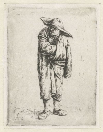 Standing peasant with hand and arm in his cloak