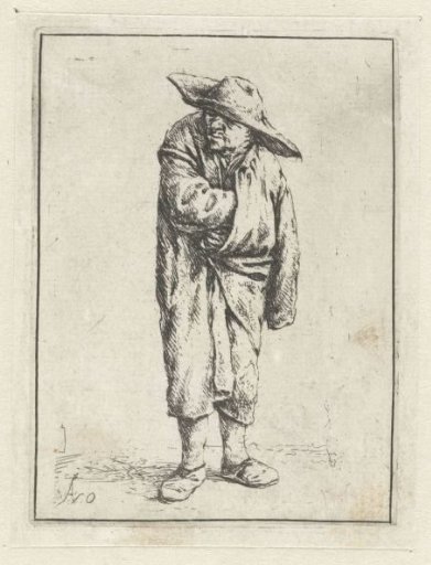 Standing peasant with hand and arm in his cloak