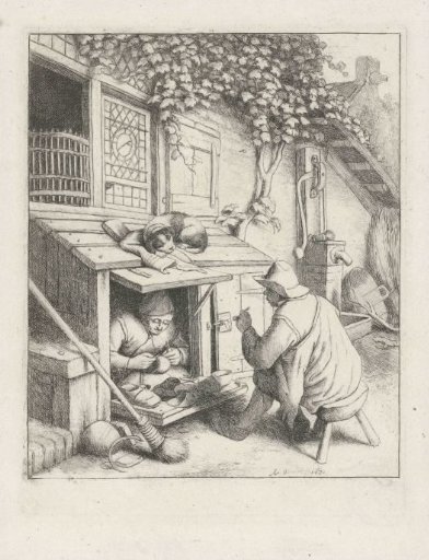 Shoemaker in his Shop in Front of his House with a Customer