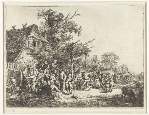 Dancing peasants in front of an inn