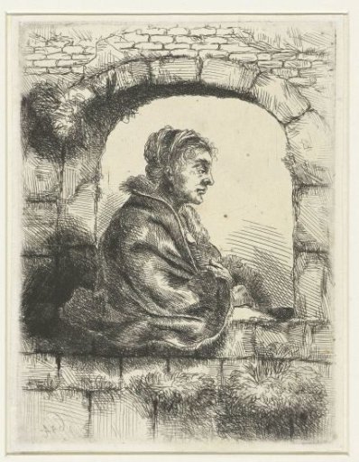 Woman seated before an open window