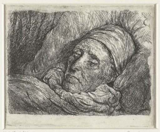 Head of an old man lying in bed