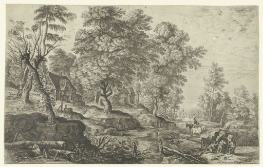 Landscape with men pushing an unharnessed wagon