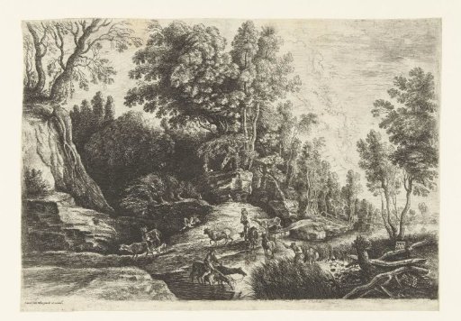 Horses and cows at a watering place
