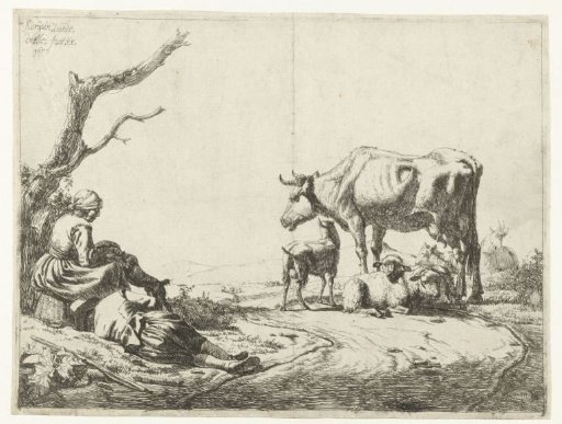 Shepherd and shepherdess with cattle