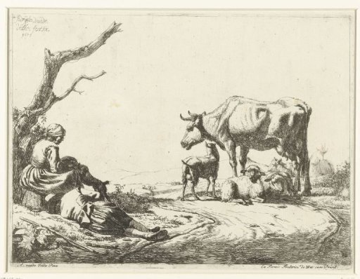Shepherd and shepherdess with cattle