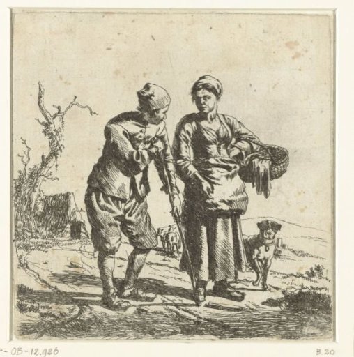 Peasant man and woman in conversation