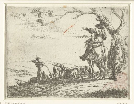 Three hunters with dogs
