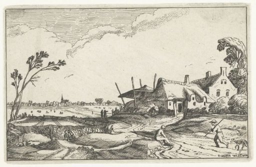 Farmhouse on a path with a view over the fields