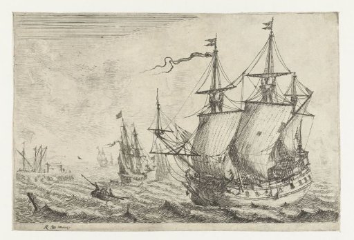 Seascape with various ships at a shipyard