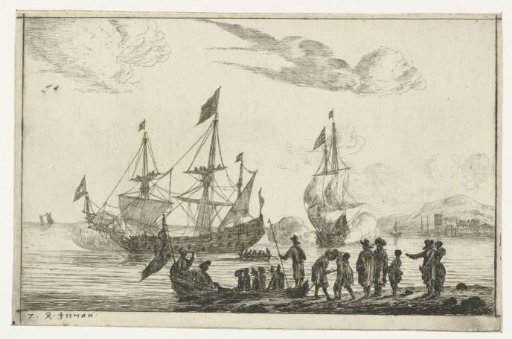 Harbour scene with a rowing boat