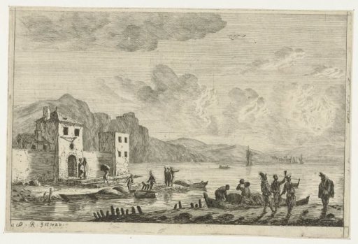 Harbour scene with buildings on the quay