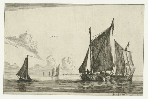 Three sailing ships on calm water