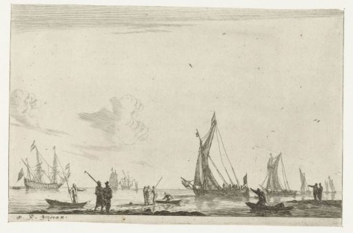 Inland water with various sailing ships