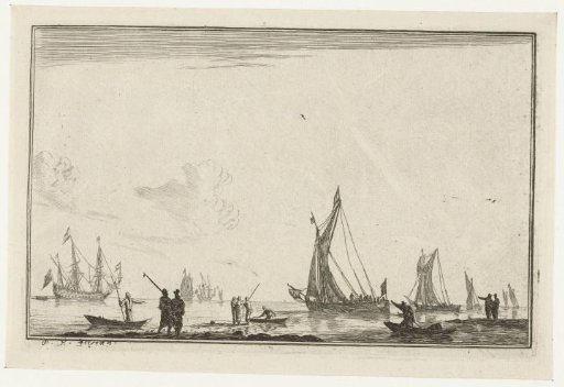 Inland water with various sailing ships