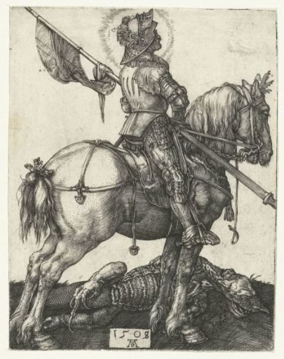 Saint George on horseback beside the slain dragon