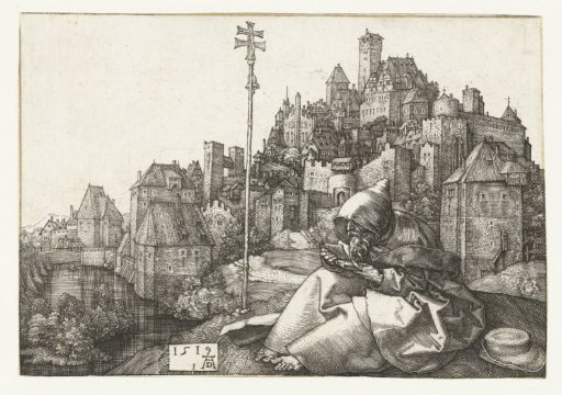 Saint Anthony before a city