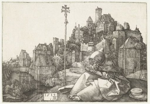Saint Anthony before a city