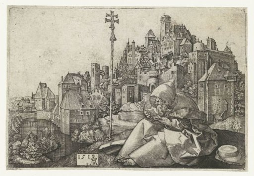 Saint Anthony before a city