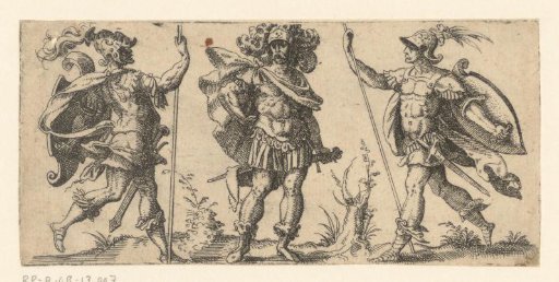 Three warriors, two of whom with a lance