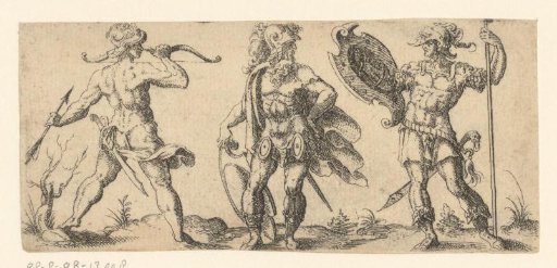 Three warriors, one of whom with arrow and bow