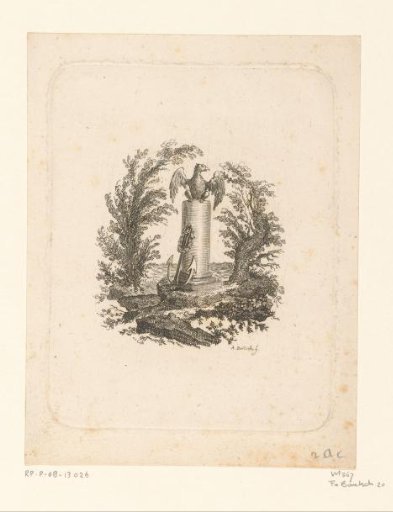 Vignette with an anchor leaning against a pillar with an eagle