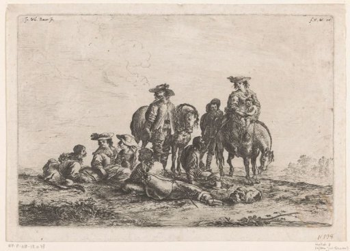 Travellers resting in an open field