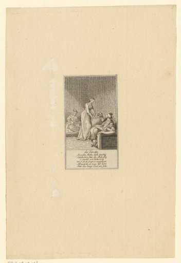 Woman serving a Turk, in the background a woman with a stringed instrument