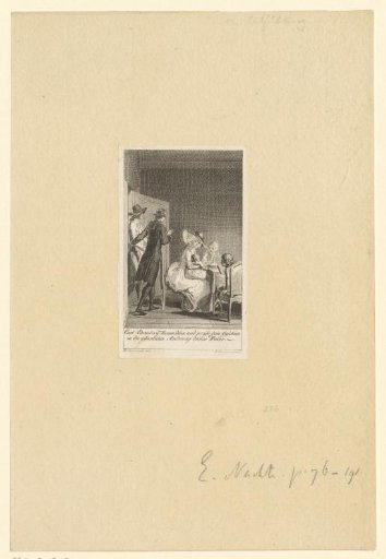 Two men entering a room where a woman with reading children sits at a table