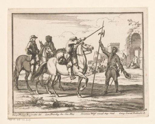 Three Horsemen and a Halberdier
