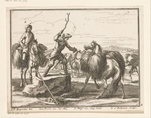 Horses loaded with hay
