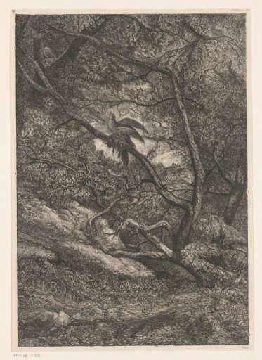 Bird of prey on a branch with a captured squirrel