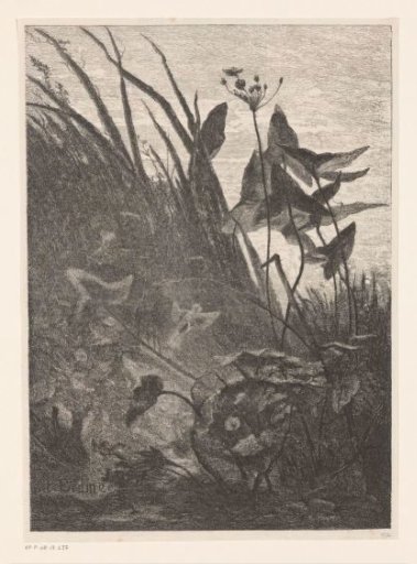 Bird flying past foliage