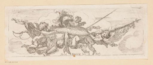 Putti with shield, helmet and weapons
