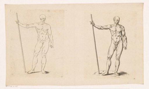 Standing nude man with a staff