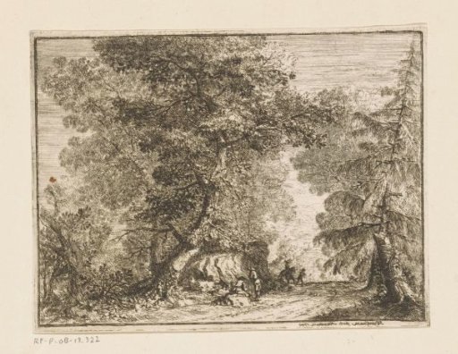 Forest path with travellers