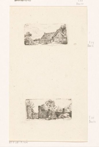 Landscape study with hut and landscape study with open gate