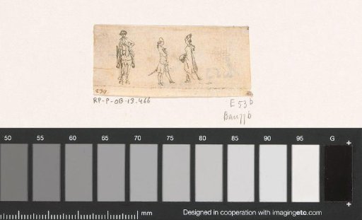 Horseman, man with sword and woman with muff