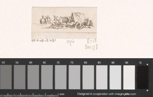 Ox and peasants at a hut