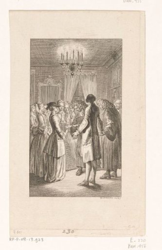 Mock marriage between Miss West and Mr. Comus