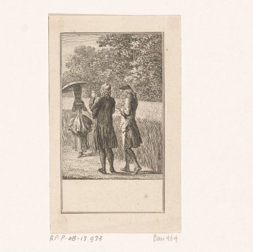 Two Men Walking Behind a Woman