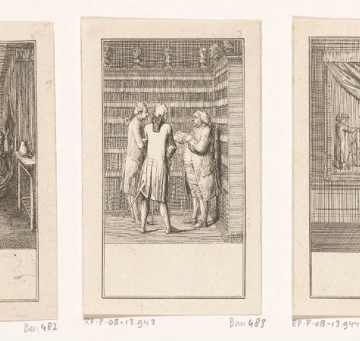 Three men in a library