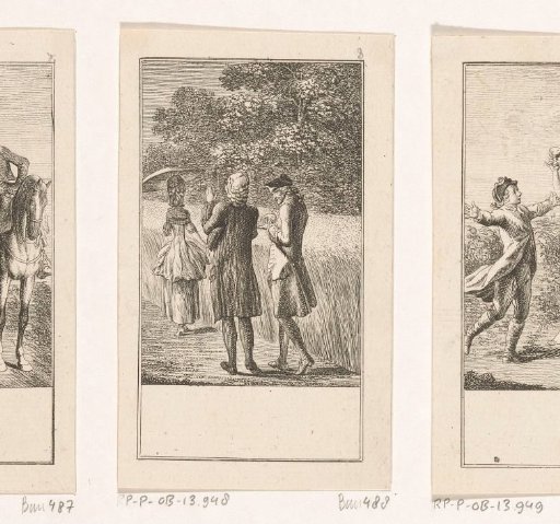 Two men walk behind a woman
