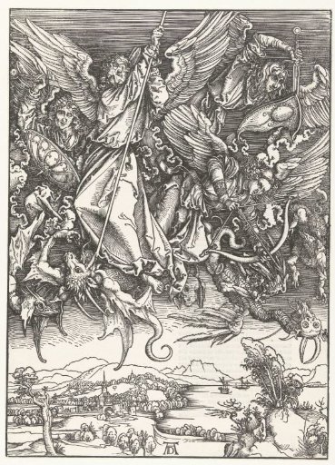 Archangel Michael and His Angels Combat Several Dragons