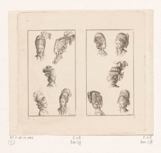 Various ladies' hairstyles and headgear